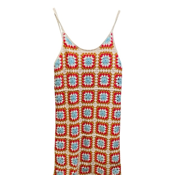 Willow & Wind Crochet Granny Square Multicolor Sleeveless Mini Dress Size Small - Picture 3 of 8